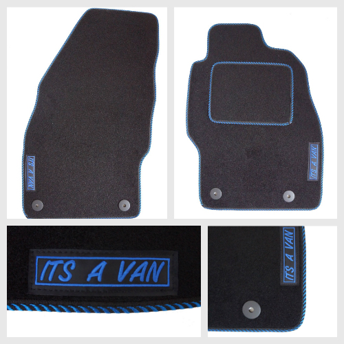 Corsa Van Mats - Blue and Black Striped Trim with Blue Embroidery 