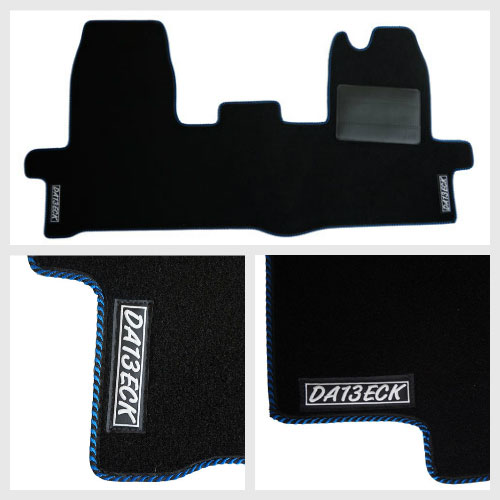 Ford Transit Van Mat (2014-Present) Standard Black with Blue & Black Striped Trim - White Embroidery Ford Transit Van Mat (2014-Present) Standard Black with Blue & Black Striped Trim - White Embroidery