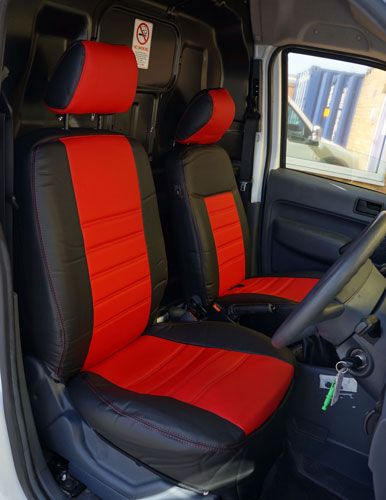 Ford Transit Connect Custom Fit Faux Leather Seat Covers - Red & Black Example